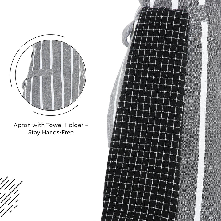 Cotton Roma Grey Stripes Apron (Pack of 1)