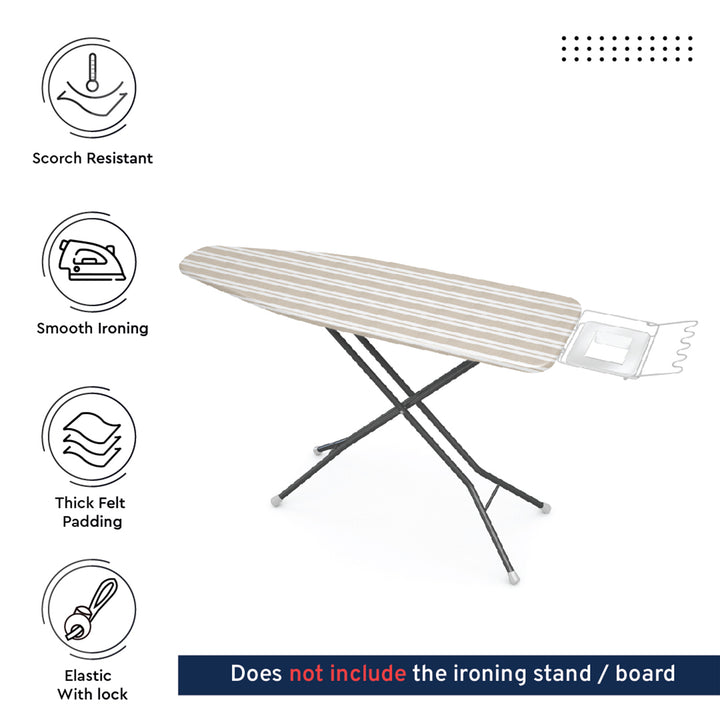 Cotton Franca Beige Stripes Ironing Board Cover (Pack of 1)