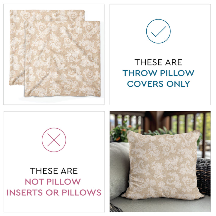 Chambray Cotton Floral Beige Cushion Cover (Pack of 2)