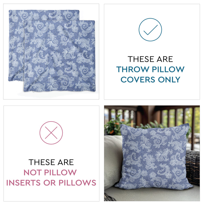 Chambray Cotton Floral Blue Cushion Cover (Pack of 2)