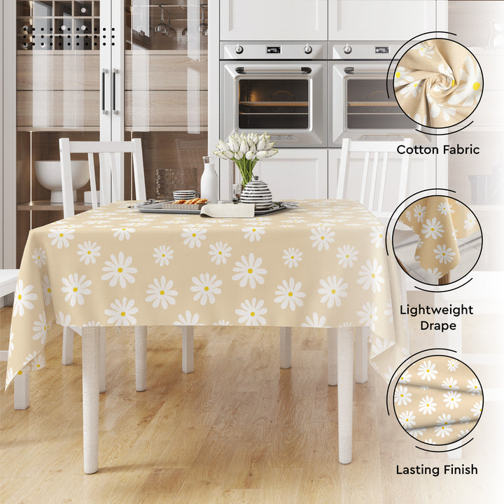 Cotton Daisy Beige Table Cloth (Pack of 1)