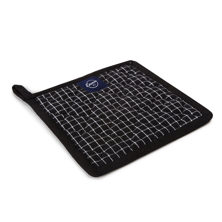 Cotton Butcher Checks Black Pot Holders (Pack of 2)