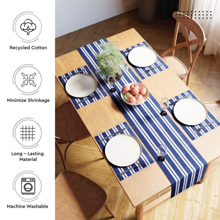 Cotton Franca Blue Stripes Table Runner (Pack of 1)