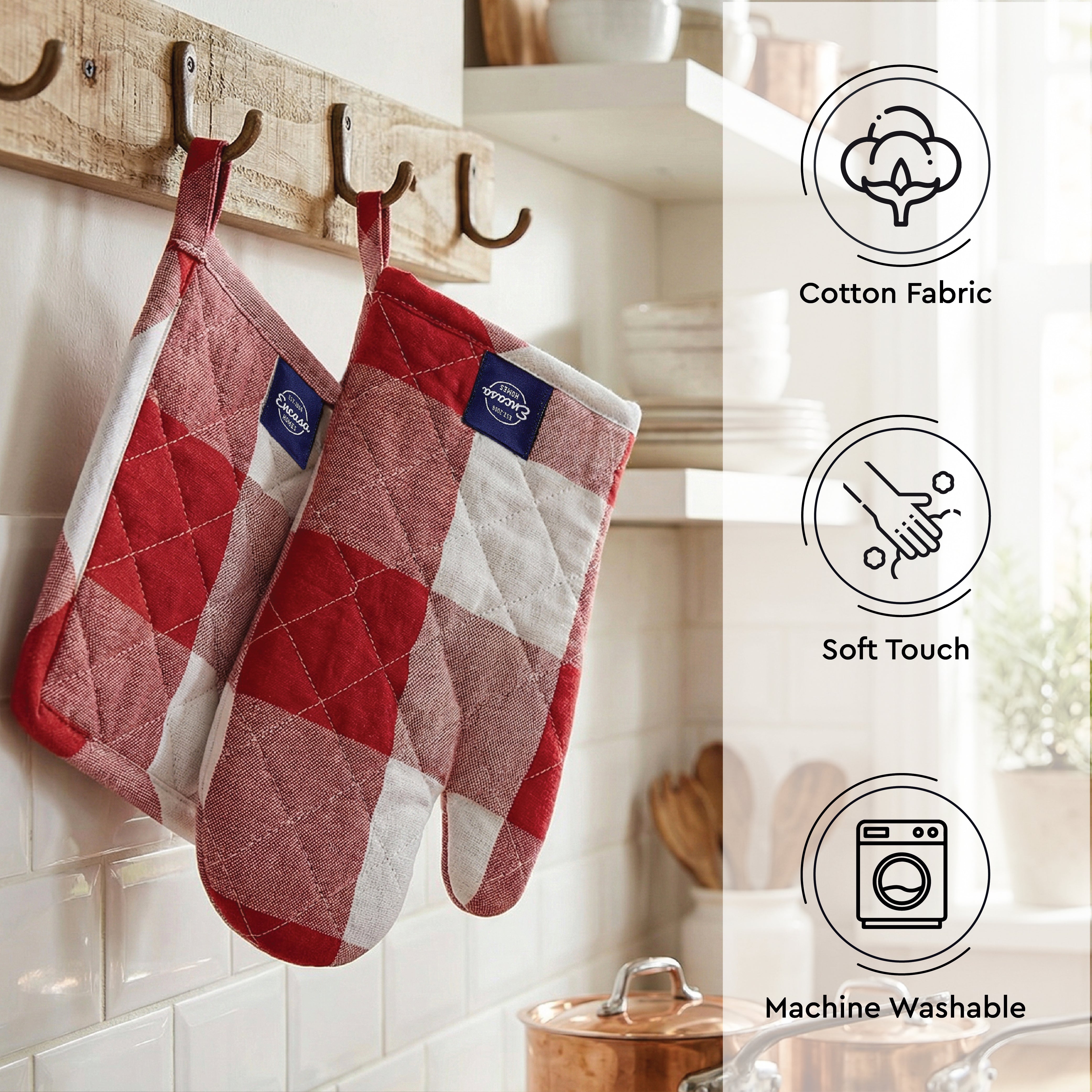 Cotton Buffalo Red Checks Oven Glove & Pot Holder