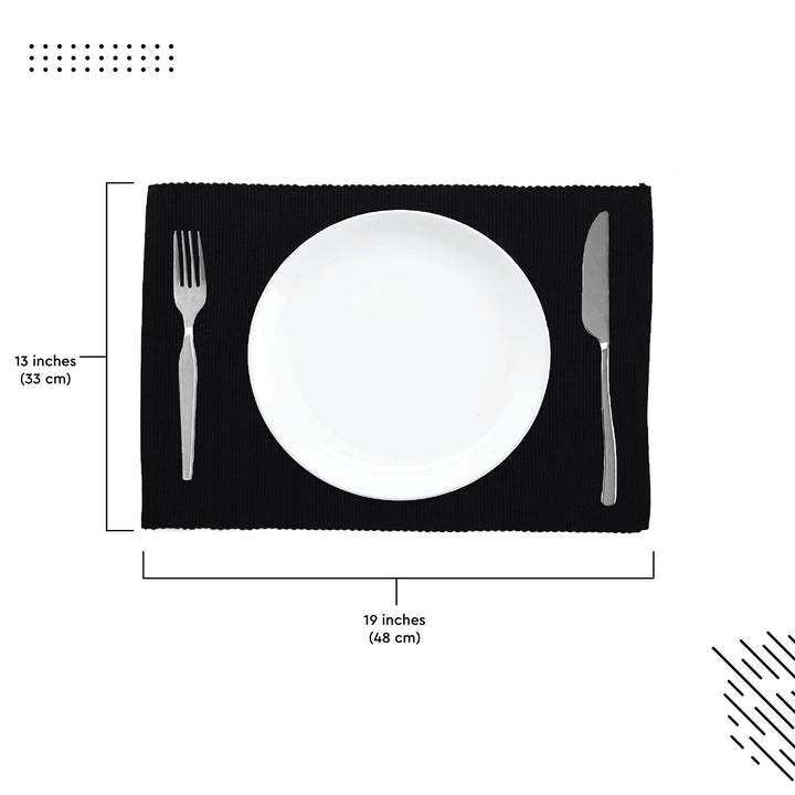 Cotton Solid Black Placemat (Pack of 6)