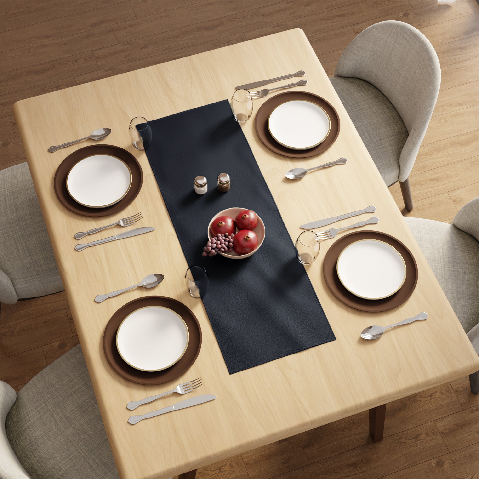 Faux Leather Navy Blue Table Runner