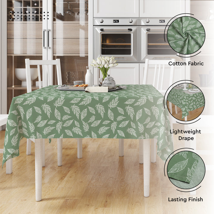 Cotton Big Leaves Green Table Cloth (Pack of 1)