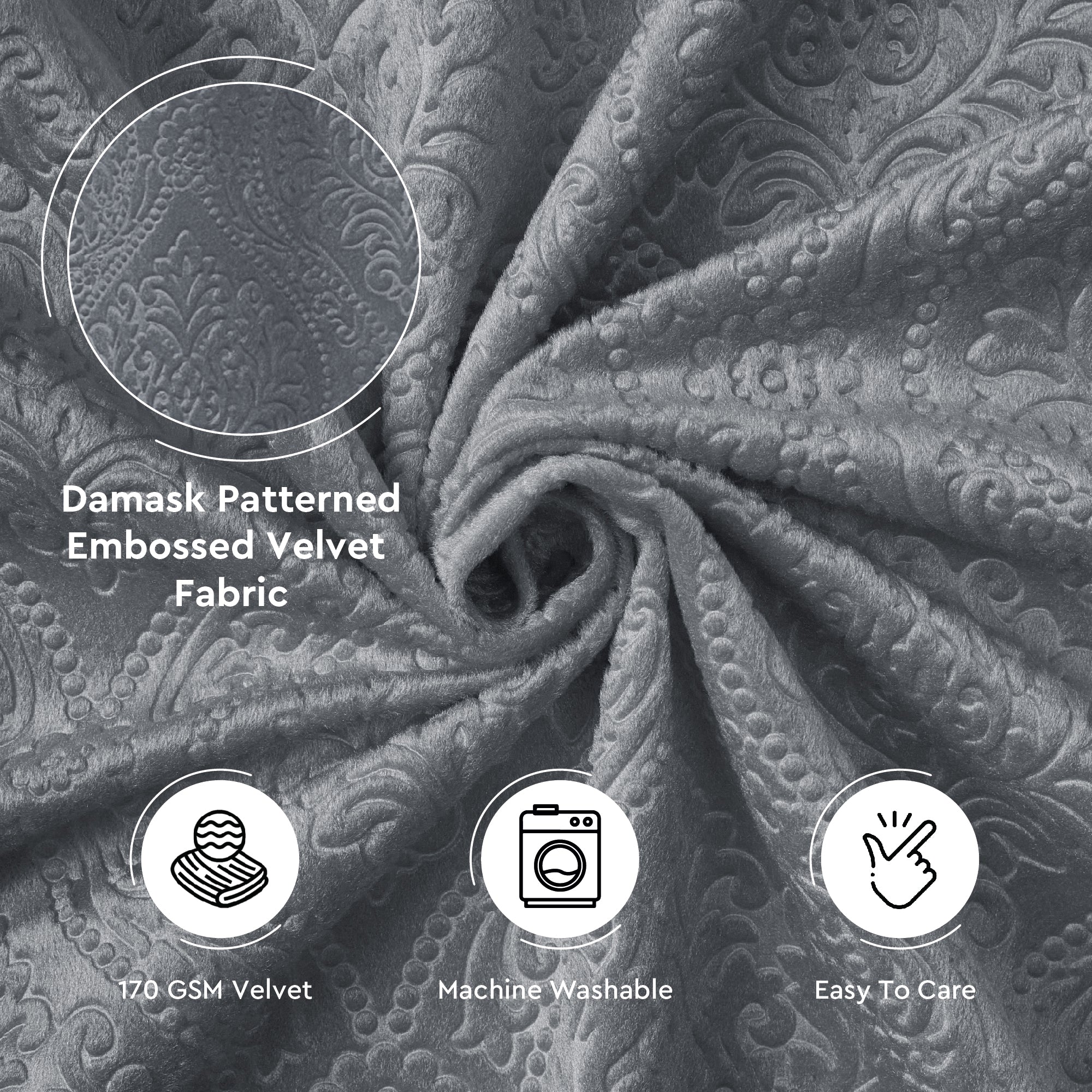 Embossed Velvet Grey Fabric by Meter