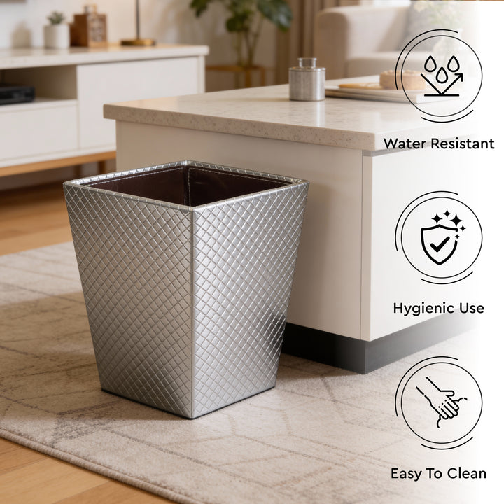 PU-Leather Silver Leather Dustbin