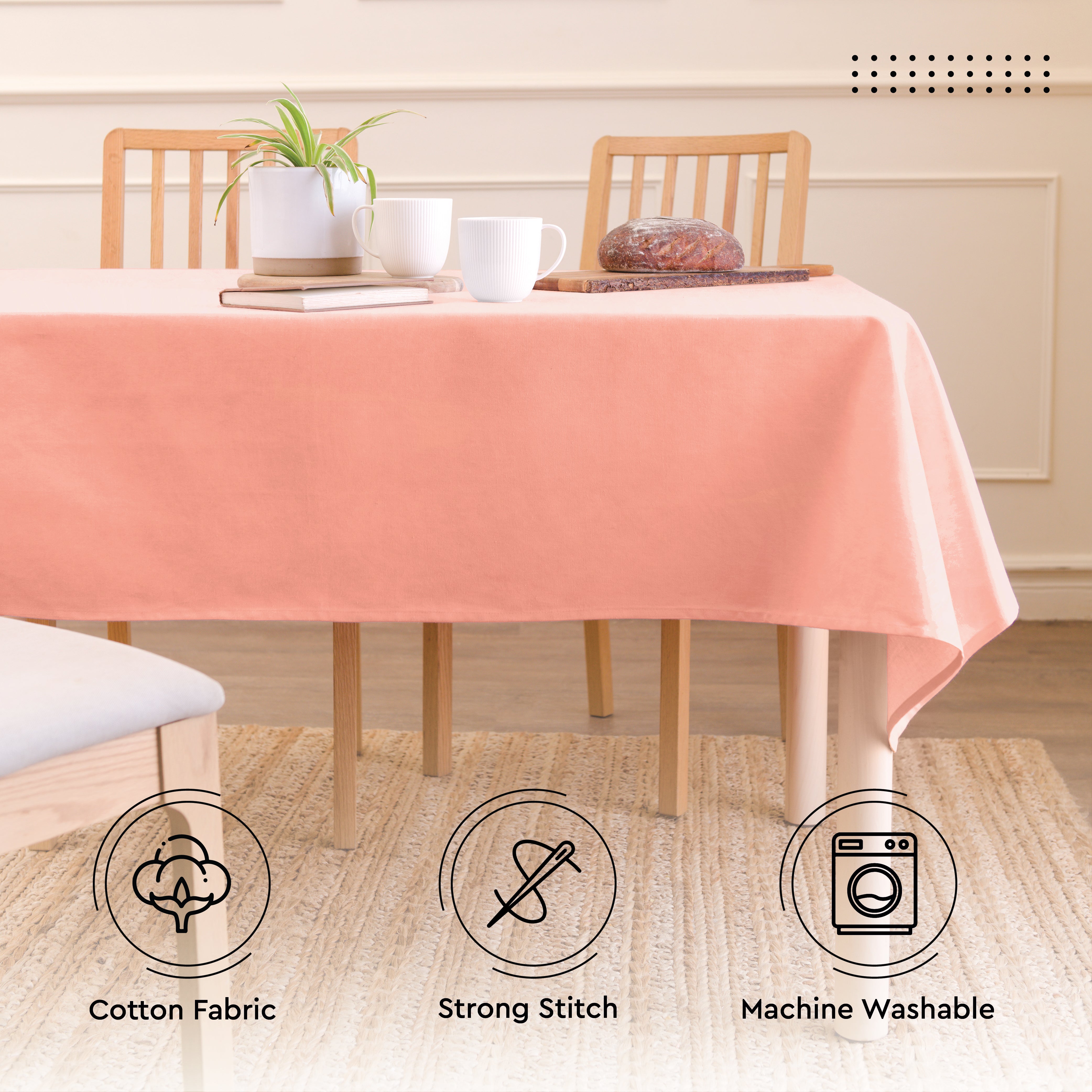 Cotton Powder Pink Table Cloth (Pack of 1)