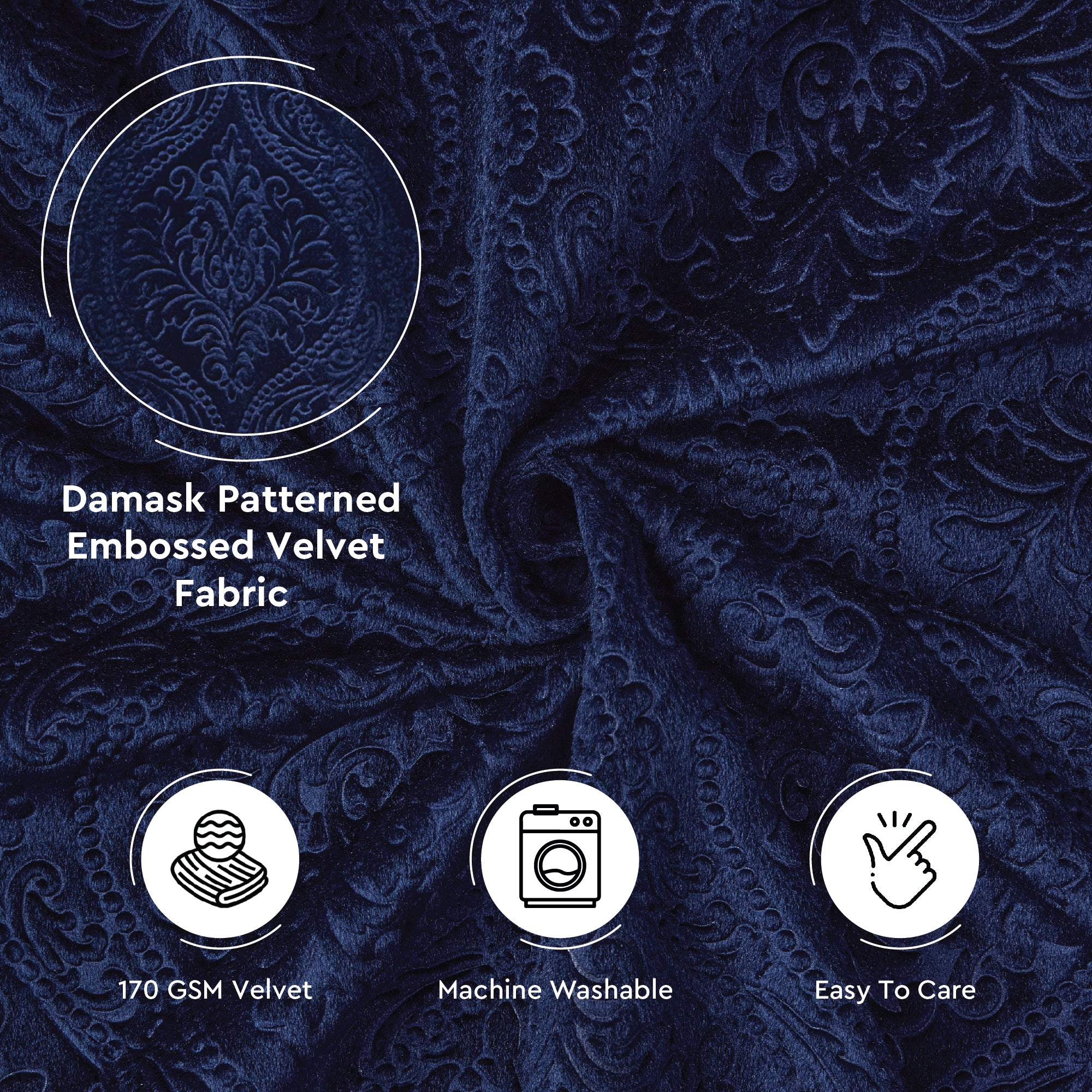 Embossed Velvet Navy Blue Fabric by Meter