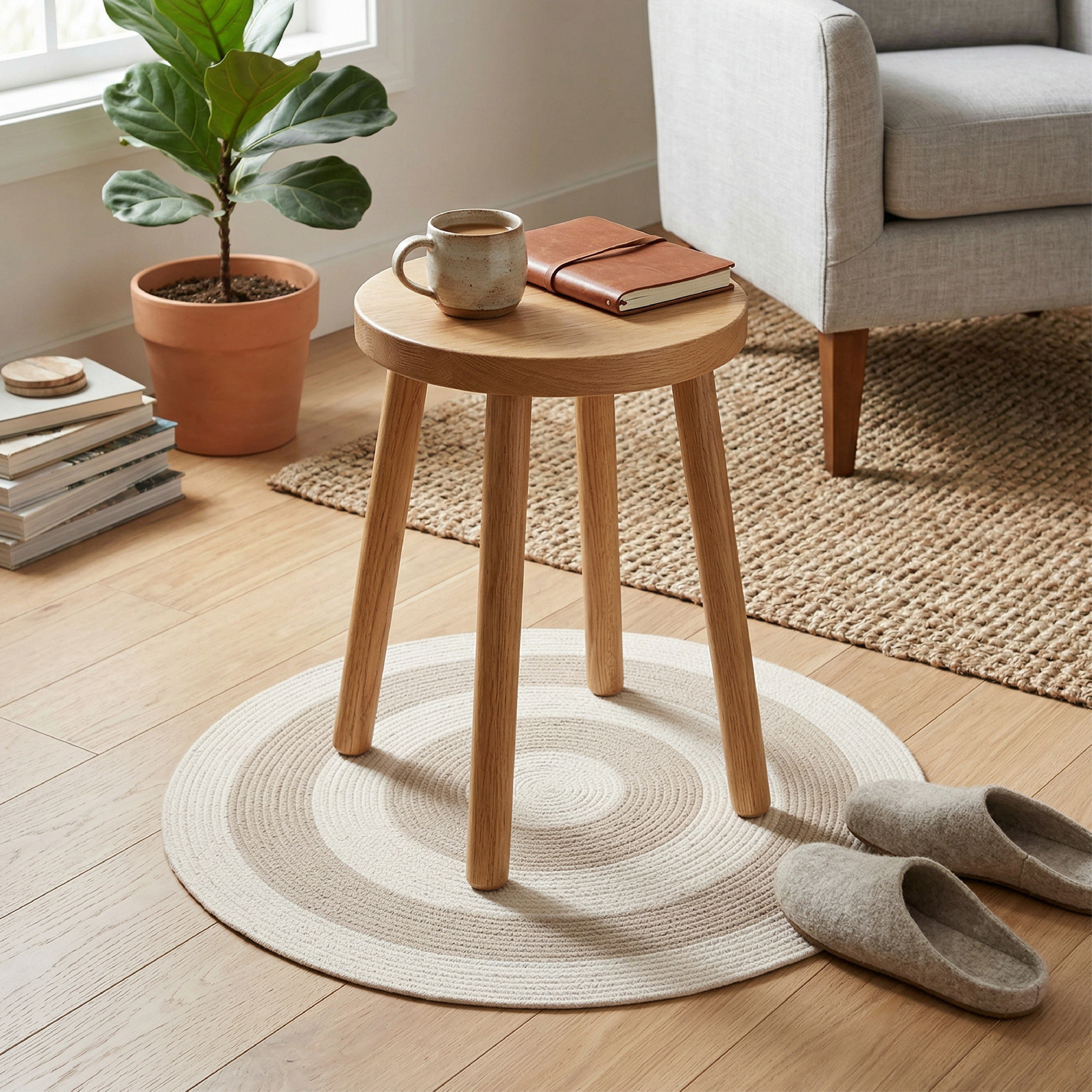 Reversible Round Rug Handwoven Natural Fiber Carpet Braided Area Rug | Neutral Boho Rug for Living Room, Bedroom, Nursery | Washable Area Rug Two Tone