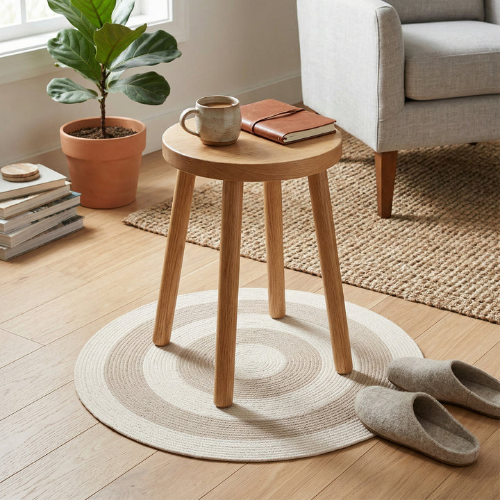 Reversible Round Rug Handwoven Natural Fiber Carpet Braided Area Rug | Neutral Boho Rug for Living Room, Bedroom, Nursery | Washable Area Rug Two Tone