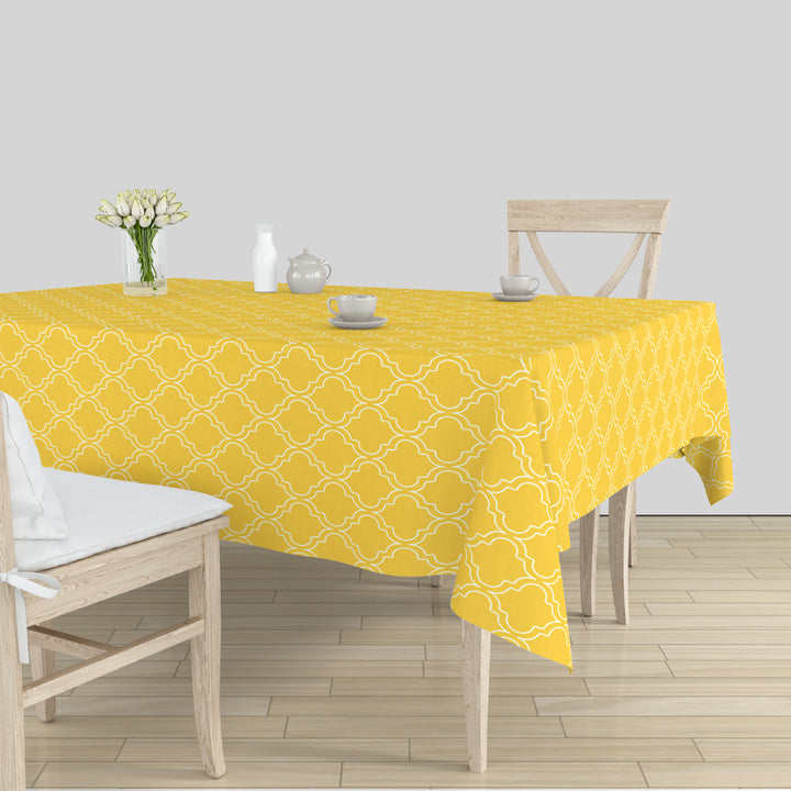 Polyester Yellow Trellis Table Cloth (Pack of 1)