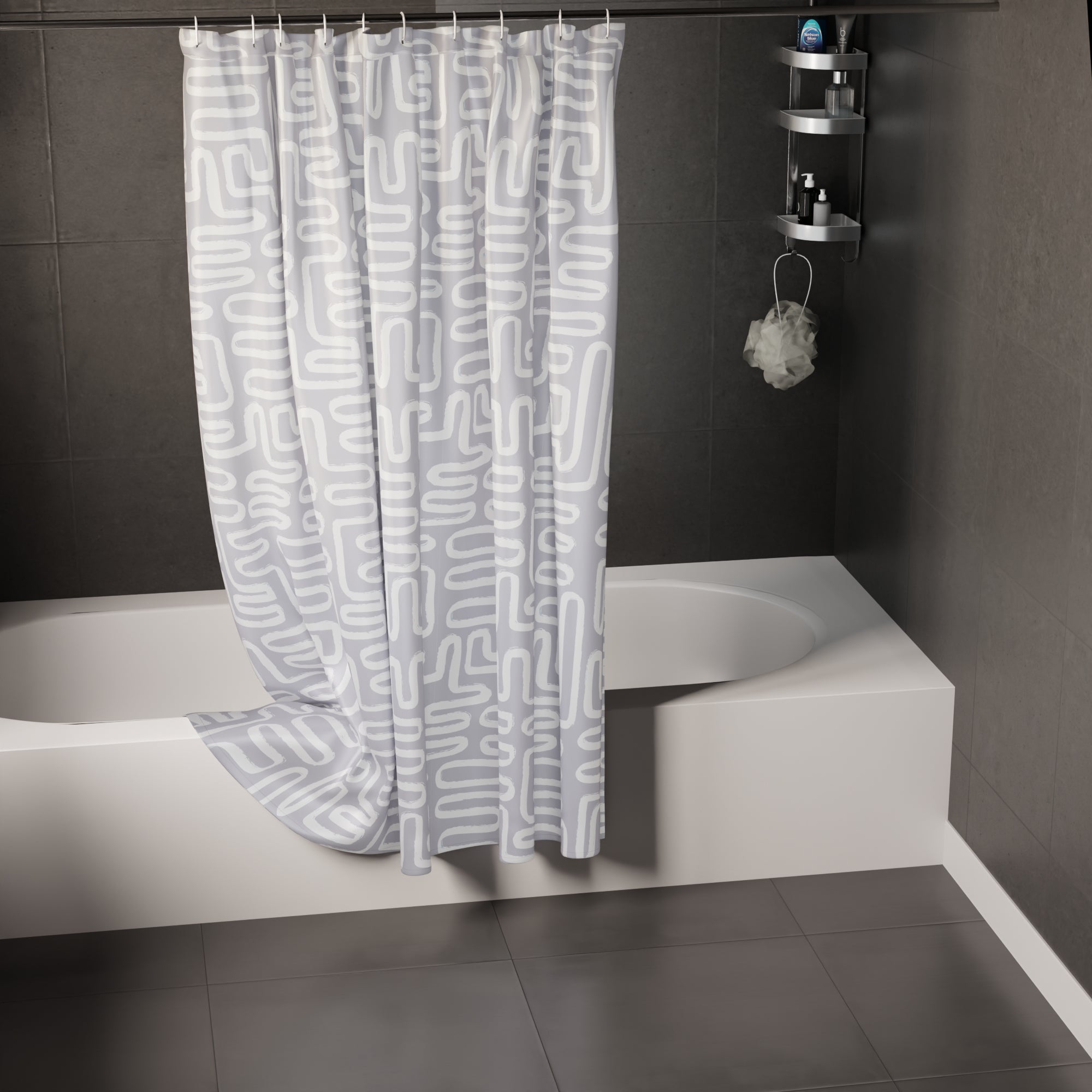 Polyester Boho Maze Grey Shower Curtain (Pack of 1)