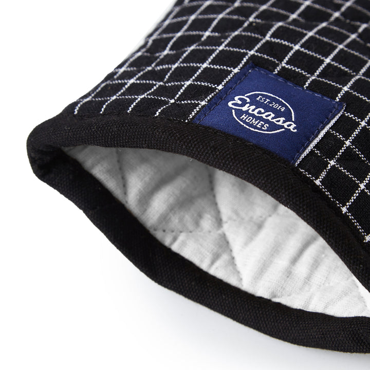 Cotton Butcher Checks Black Oven Gloves (Pack of 2)
