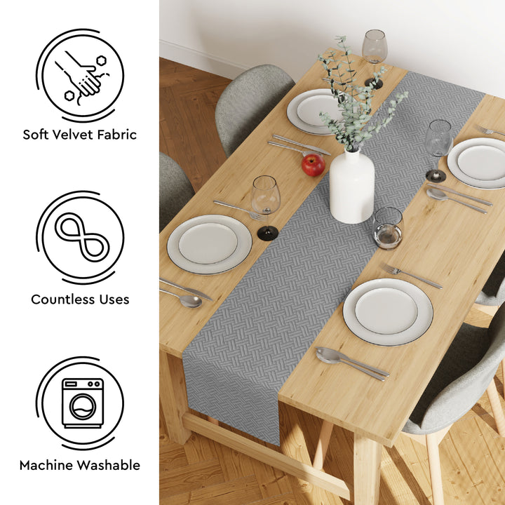 Quilted Velvet Light Grey Table Runner