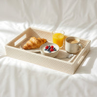 Leather Cream Leather Serving Tray Combo