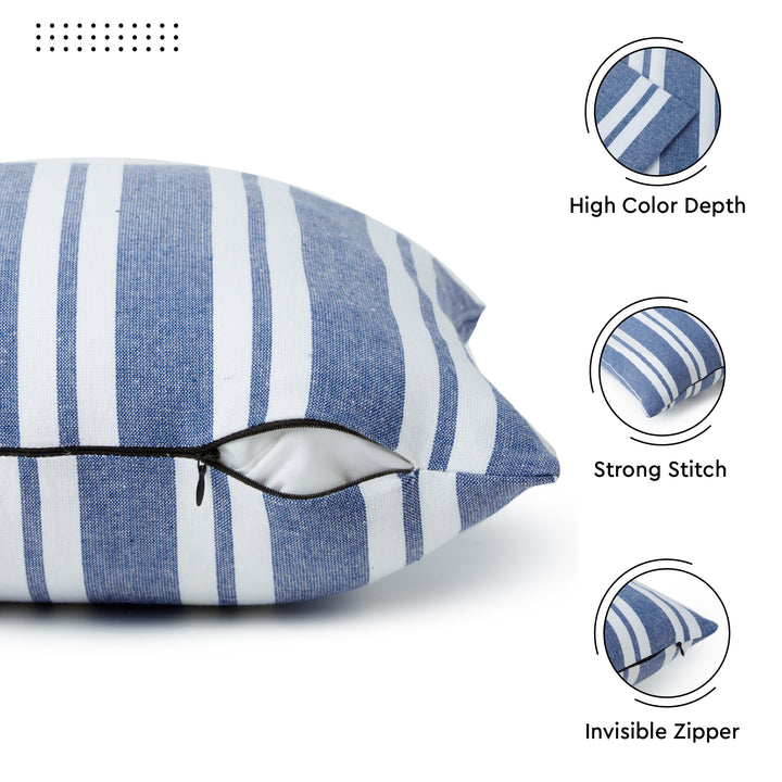 Cotton Franca Blue Stripes Cushion Cover (Pack of 2)
