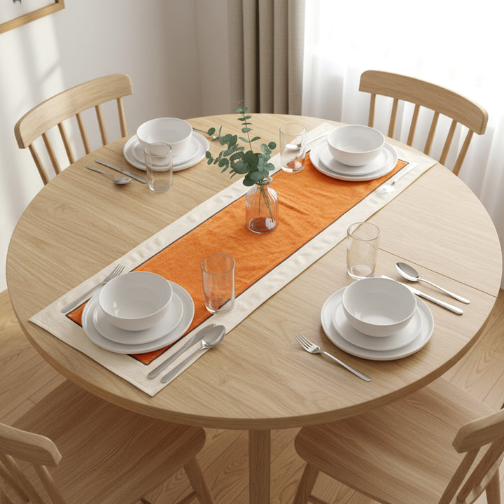 Cotton Off White & Orange Table Runner (Pack of 1)