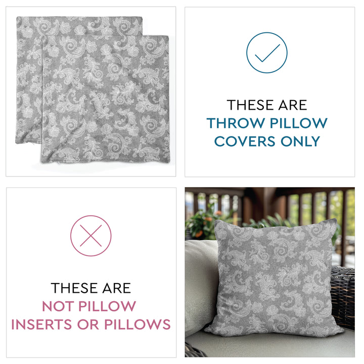 Chambray Cotton Floral Grey Cushion Cover (Pack of 2)