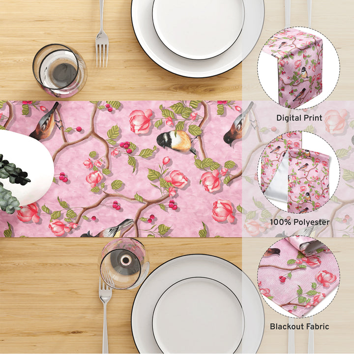 Blackout Polyester Dusty Pink Birds Table Runner (Pack of 1)