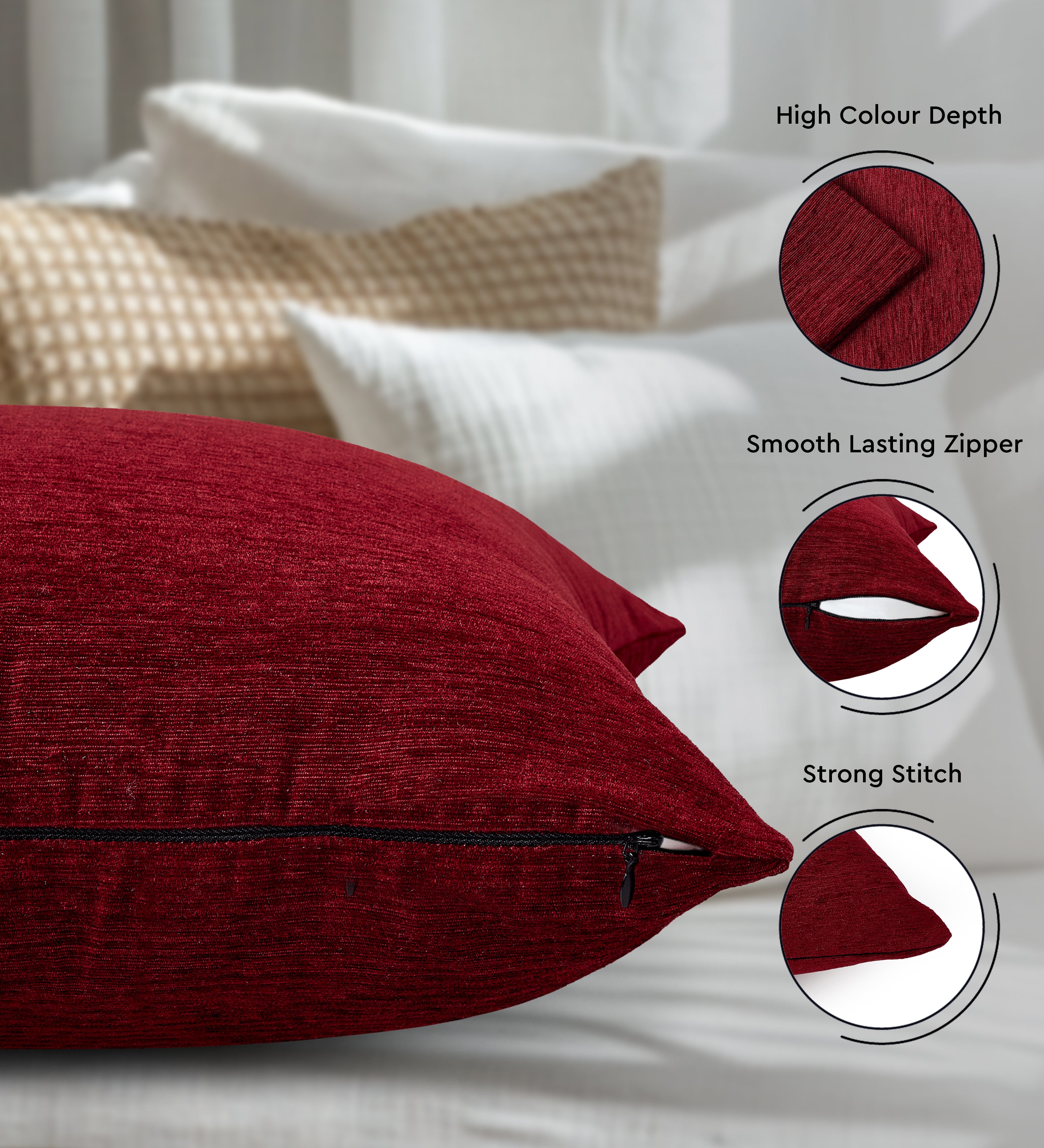 Chenille Red 1 Cushion Cover (Pack of 2)