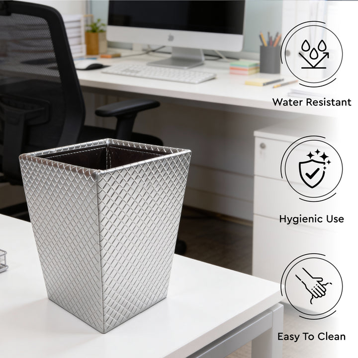 PU-Leather Silver Leather Dustbin