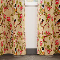 Blackout Polyester Pale Gold Birds Curtain (Pack of 2)