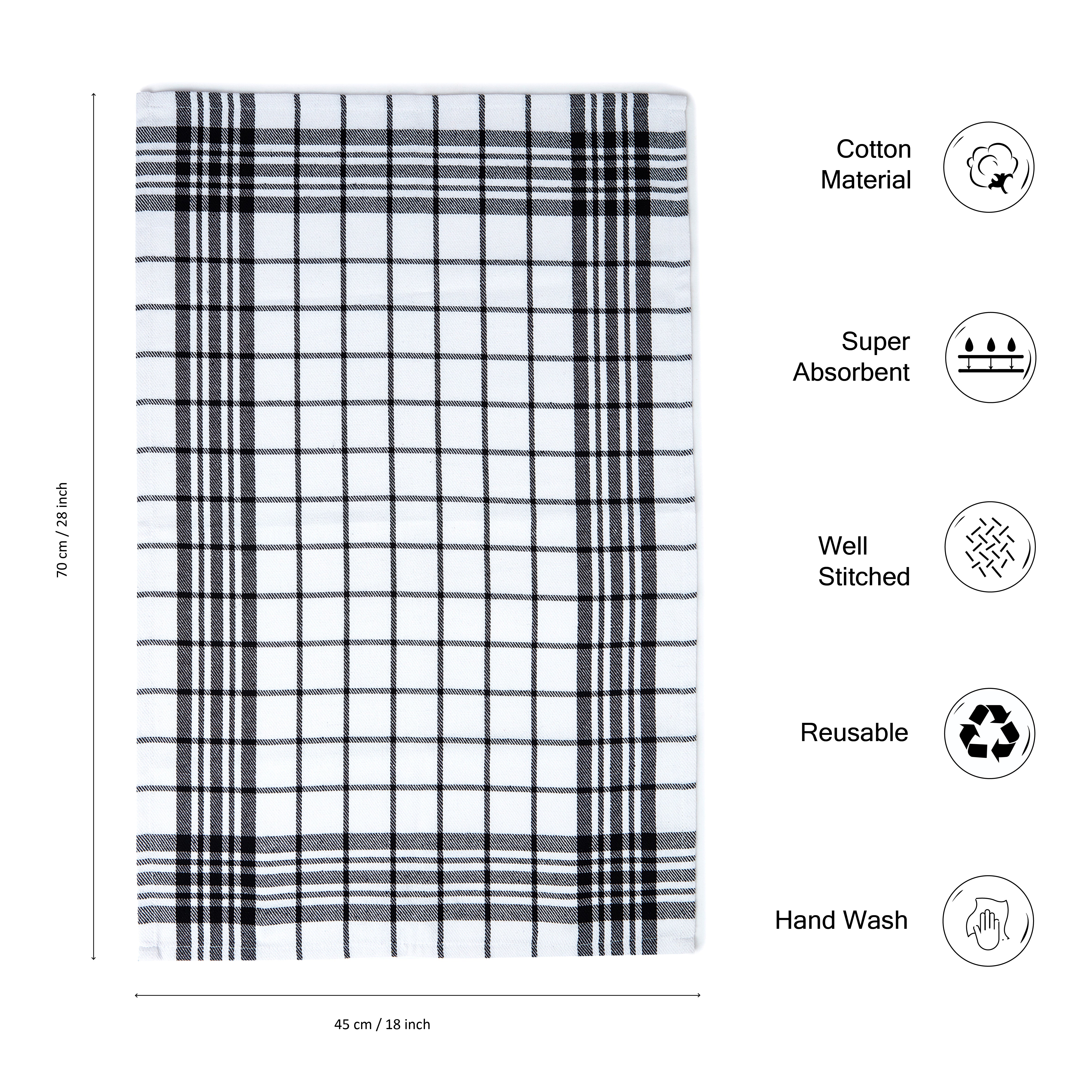 Cotton Black Non-terry Kitchen Towel (Pack of 4)