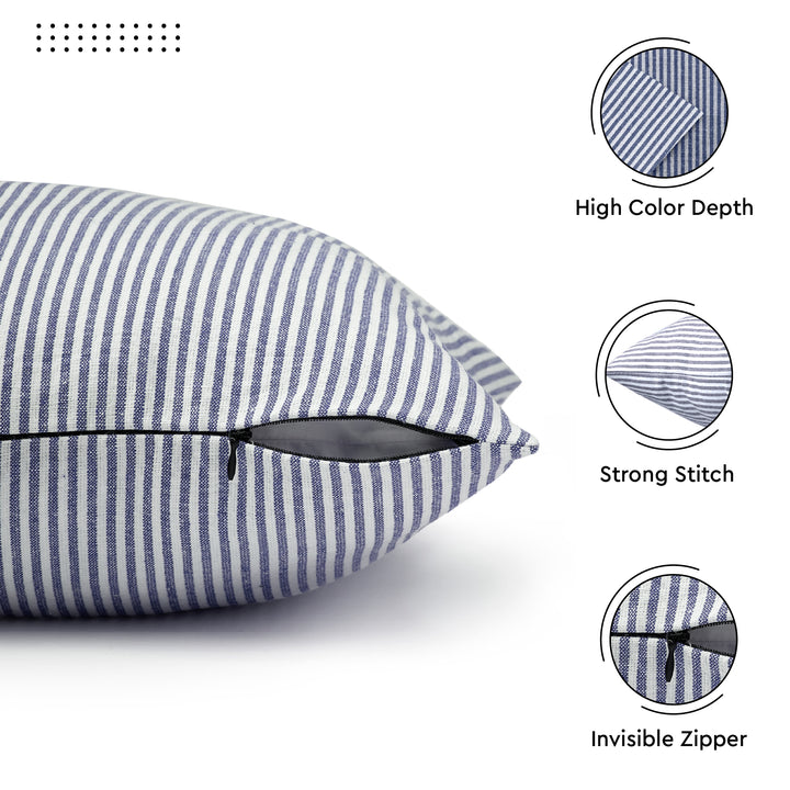 Cotton Ticking Navy Blue Cushion Cover (Pack of 2)