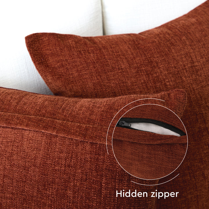 Chenille Solid Rust Orange Cushion Cover (Pack of 1)
