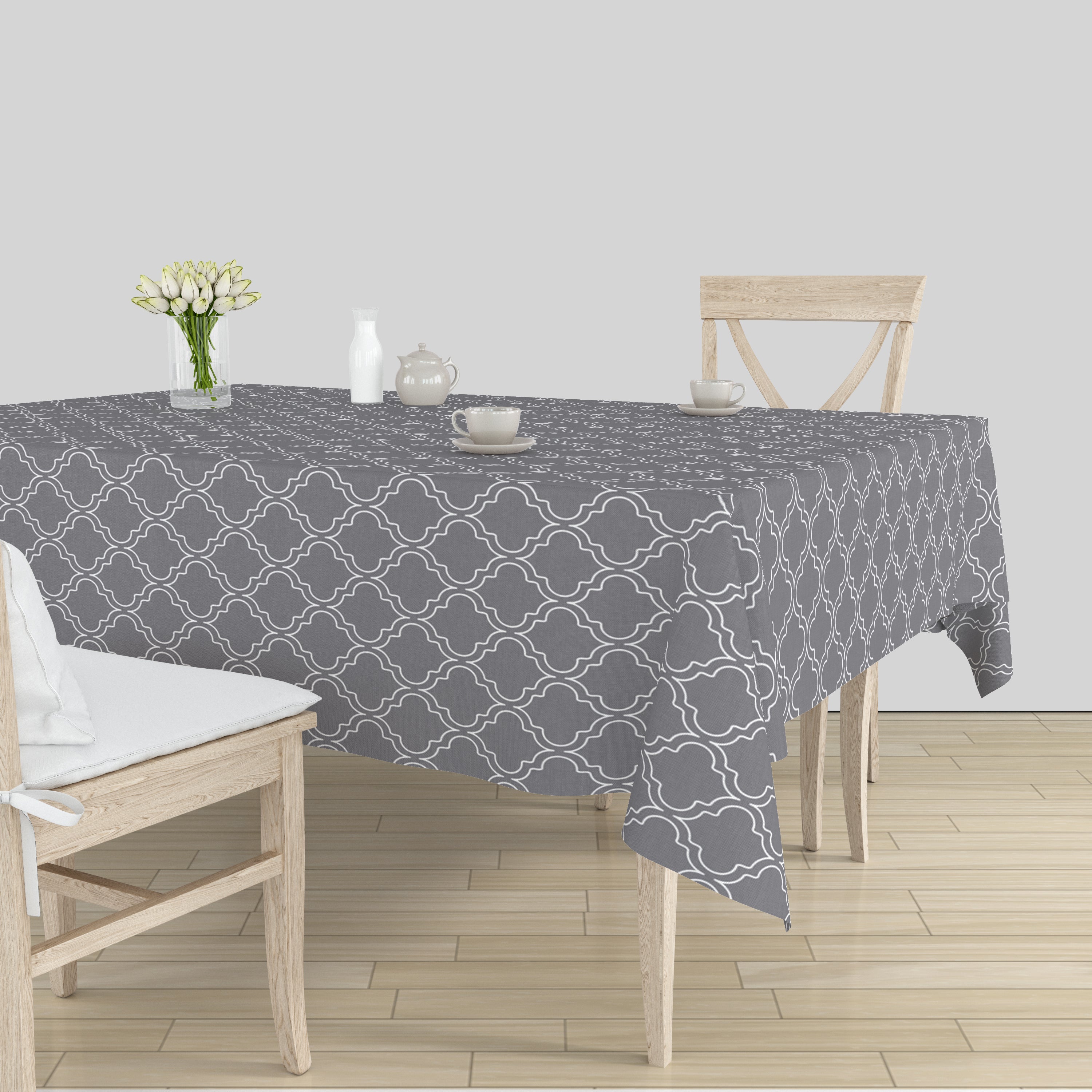 Polyester Grey Trellis Table Cloth (Pack of 1)