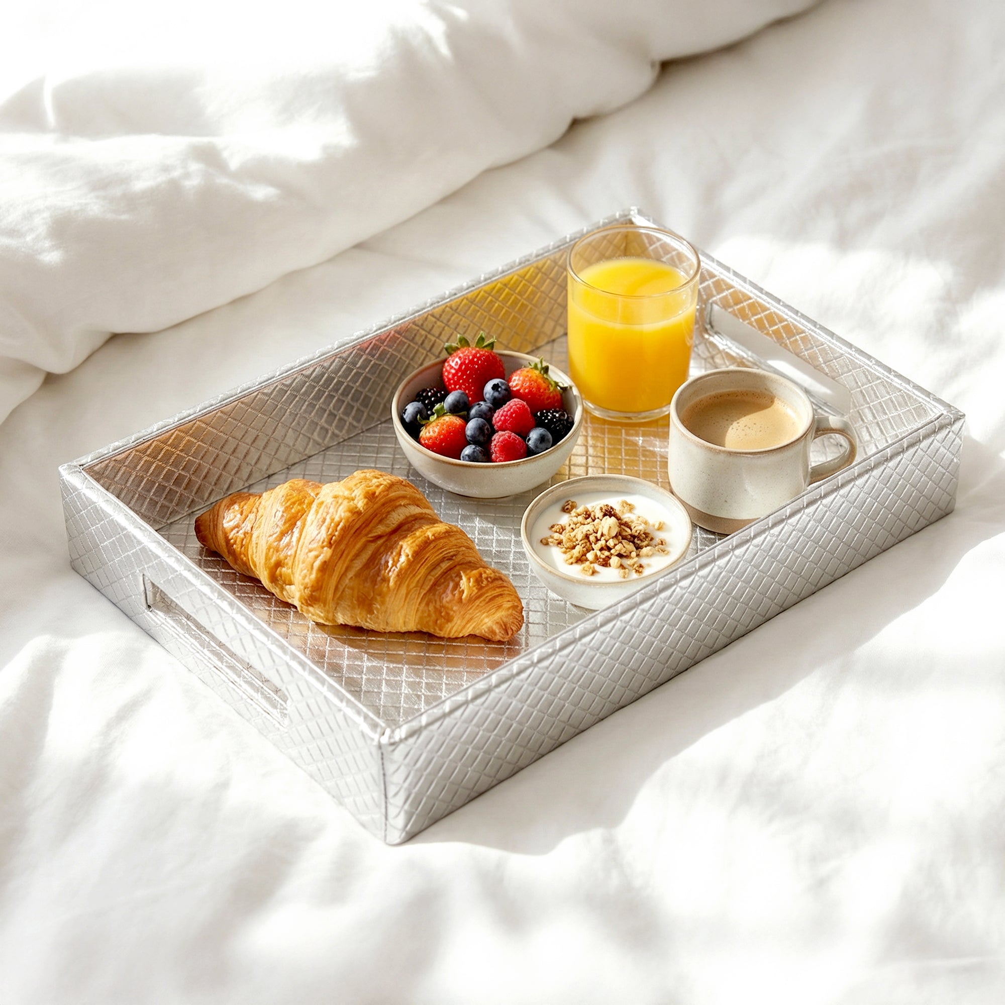 Leather Silver Leather Serving Tray