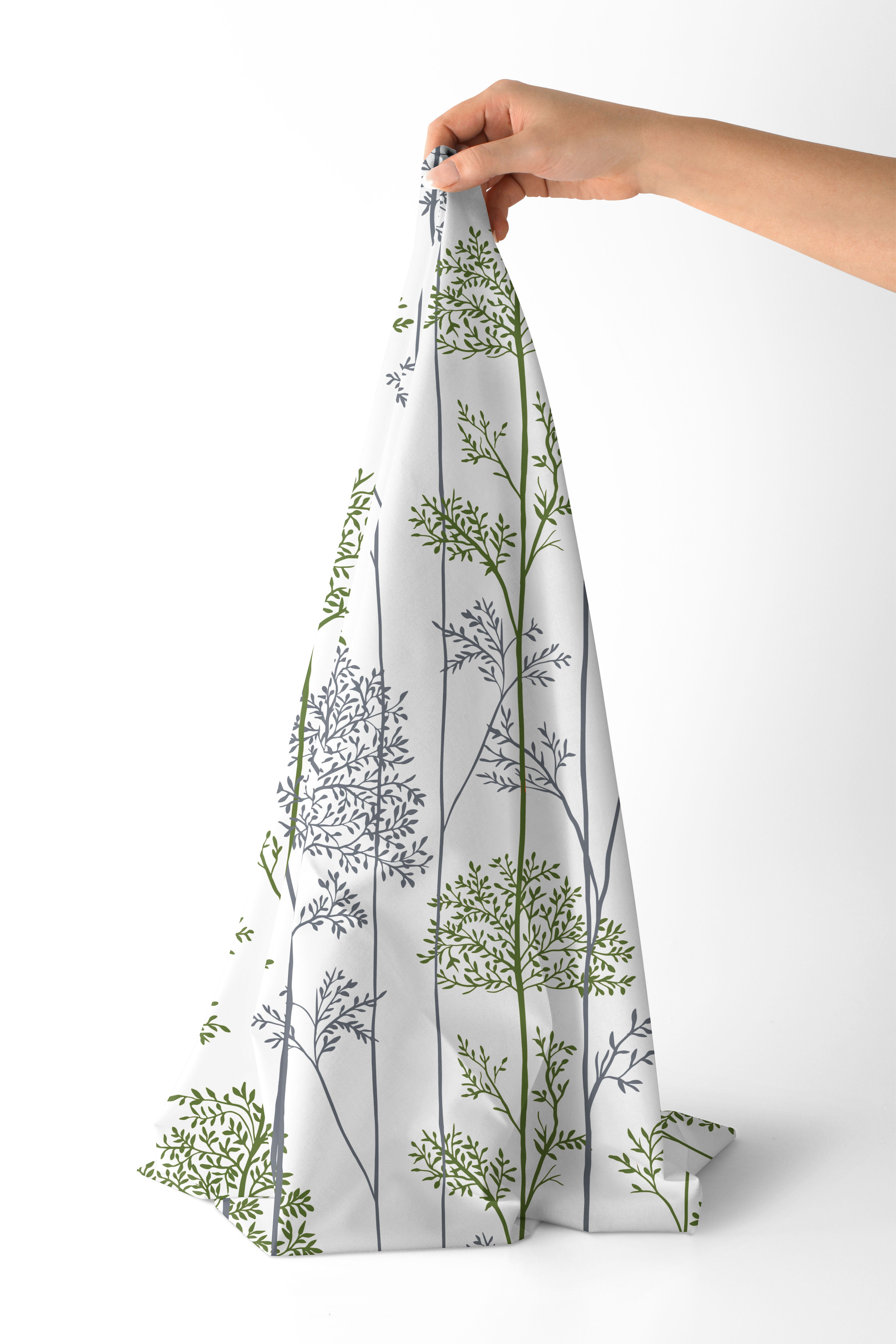 Polyester Printed Green Branches Fabric (Pack of 1)