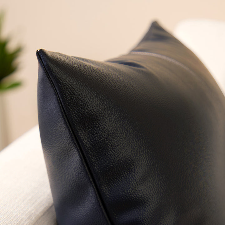 PVC Leather Navy Blue Stitch Cushion Cover (Pack of 2)