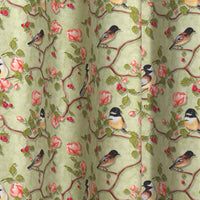 Blackout Polyester Sage Green Birds Fabric 1 Meter