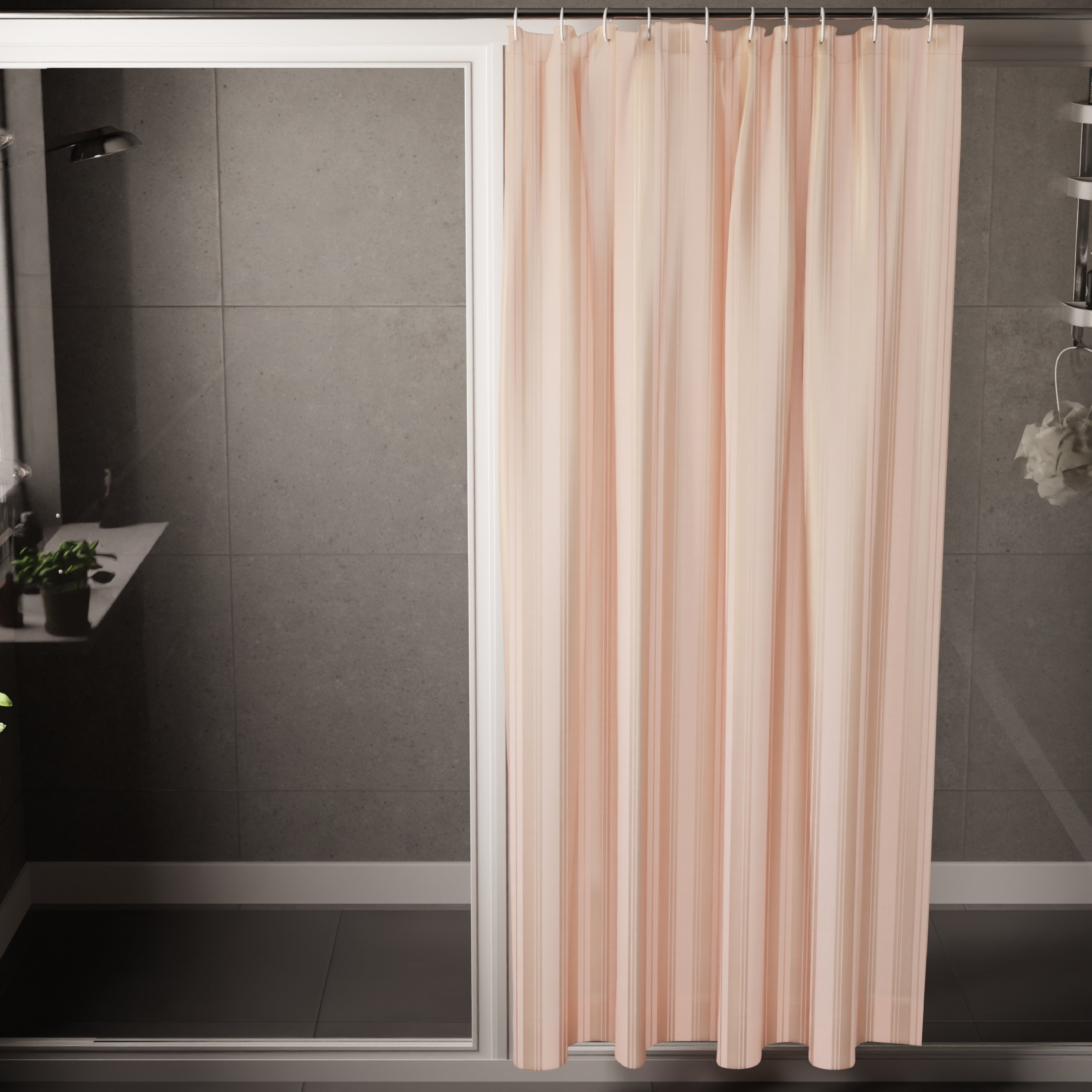 Polyester Stripe Peach Shower Curtain (Pack of 1)