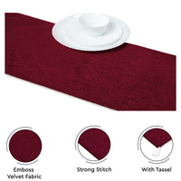 Embossed Velvet Maroon Table Runner