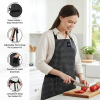 Cotton Butcher Checks Black Apron + Oven Glove + Pot Holder (Pack of 3)