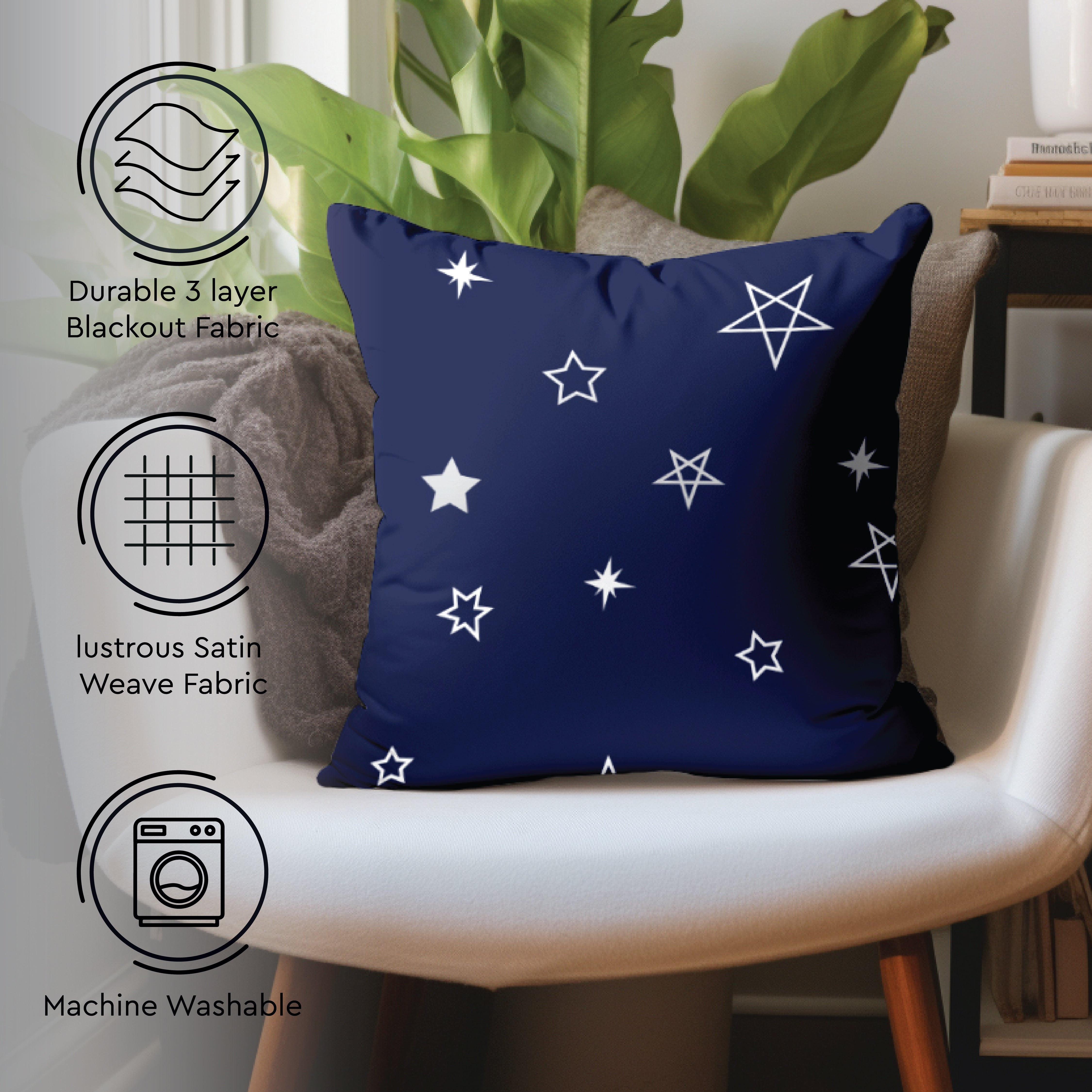 Blackout Polyester Star Navy Cushion Cover (Pack of 2)