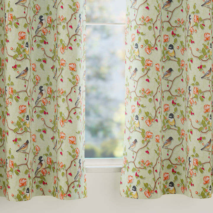 Blackout Polyester Sage Green Birds Curtain (Pack of 2)