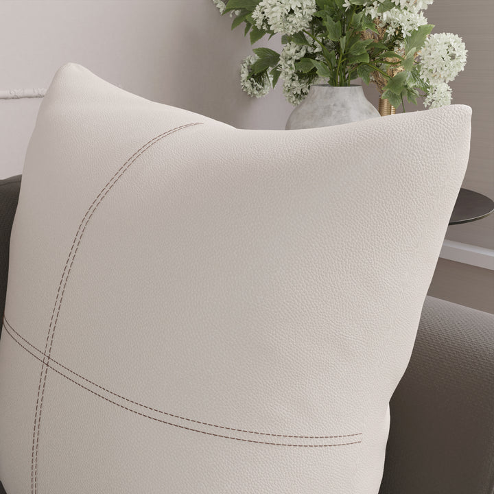 PVC Leather Cream Stitch Cushion Cover (Pack of 2)