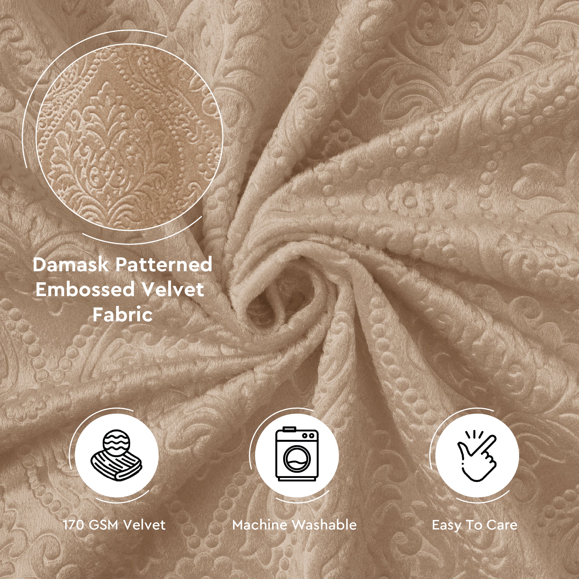Embossed Velvet Beige Fabric by Meter