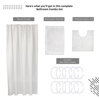 Polyester White Shower Curtain + Bathmat (Pack of 3)