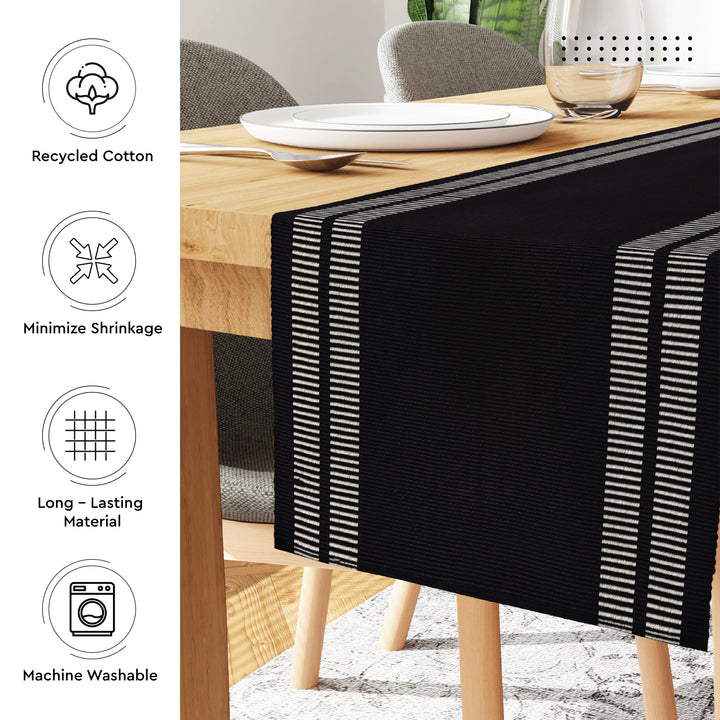 Cotton Ladder Black Table Runner+Placemat (Pack of 7)