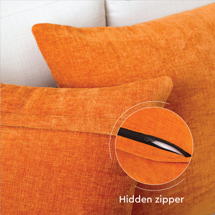 Chenille Solid Orange Cushion Cover (Pack of 1)