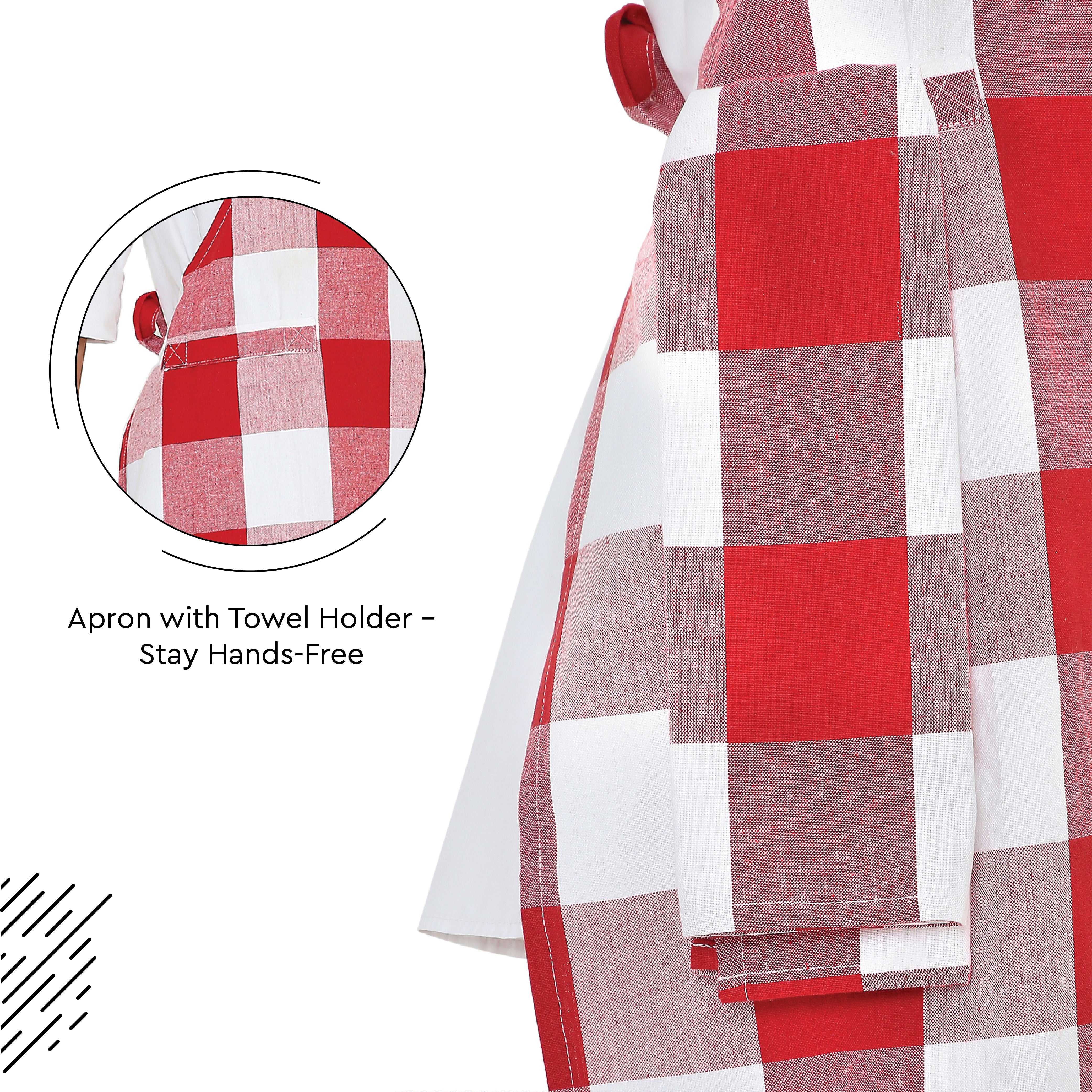 Cotton Buffalo Red Checks Apron (Pack of 1)