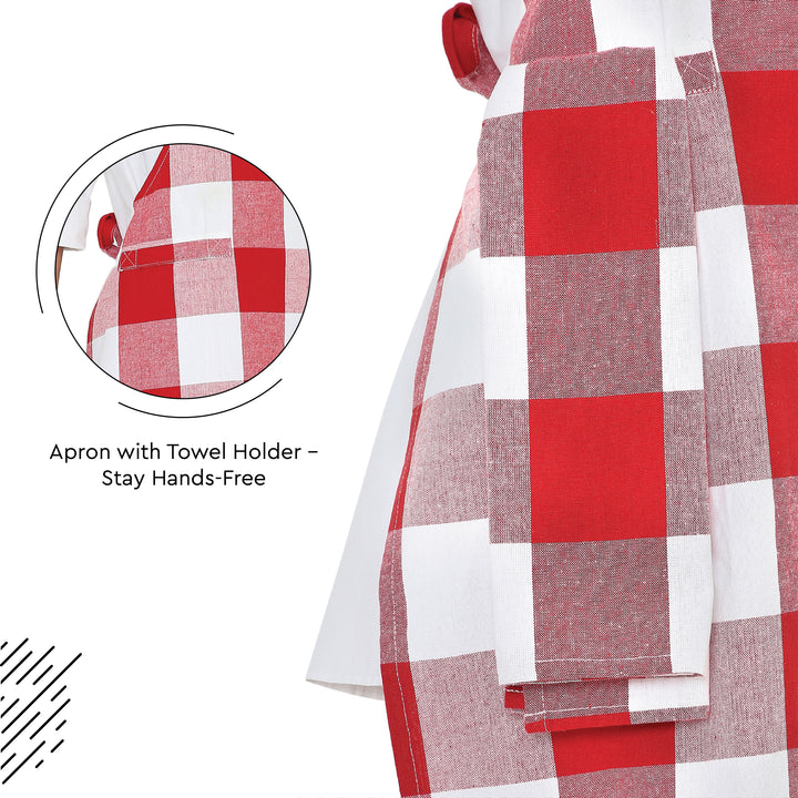 Cotton Buffalo Red Checks Apron (Pack of 1)