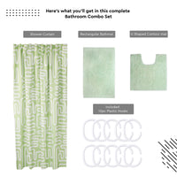 Polyester Maze Sage Combo Shower Curtain + Bathmat (Pack of 3)